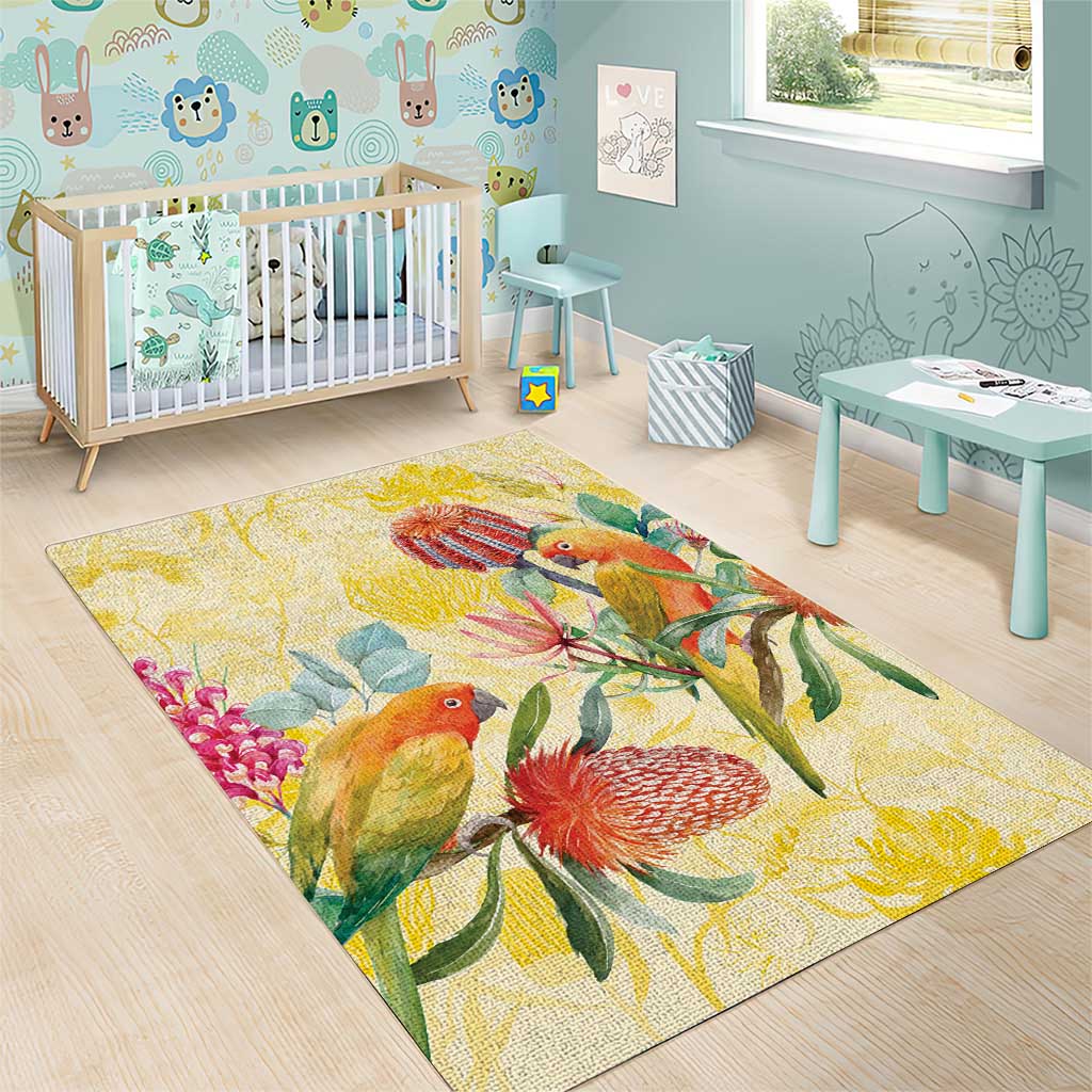 Birds and Floral Aussie Lorikeet Area Rug Pastel Yellow - Aussie Hoodie