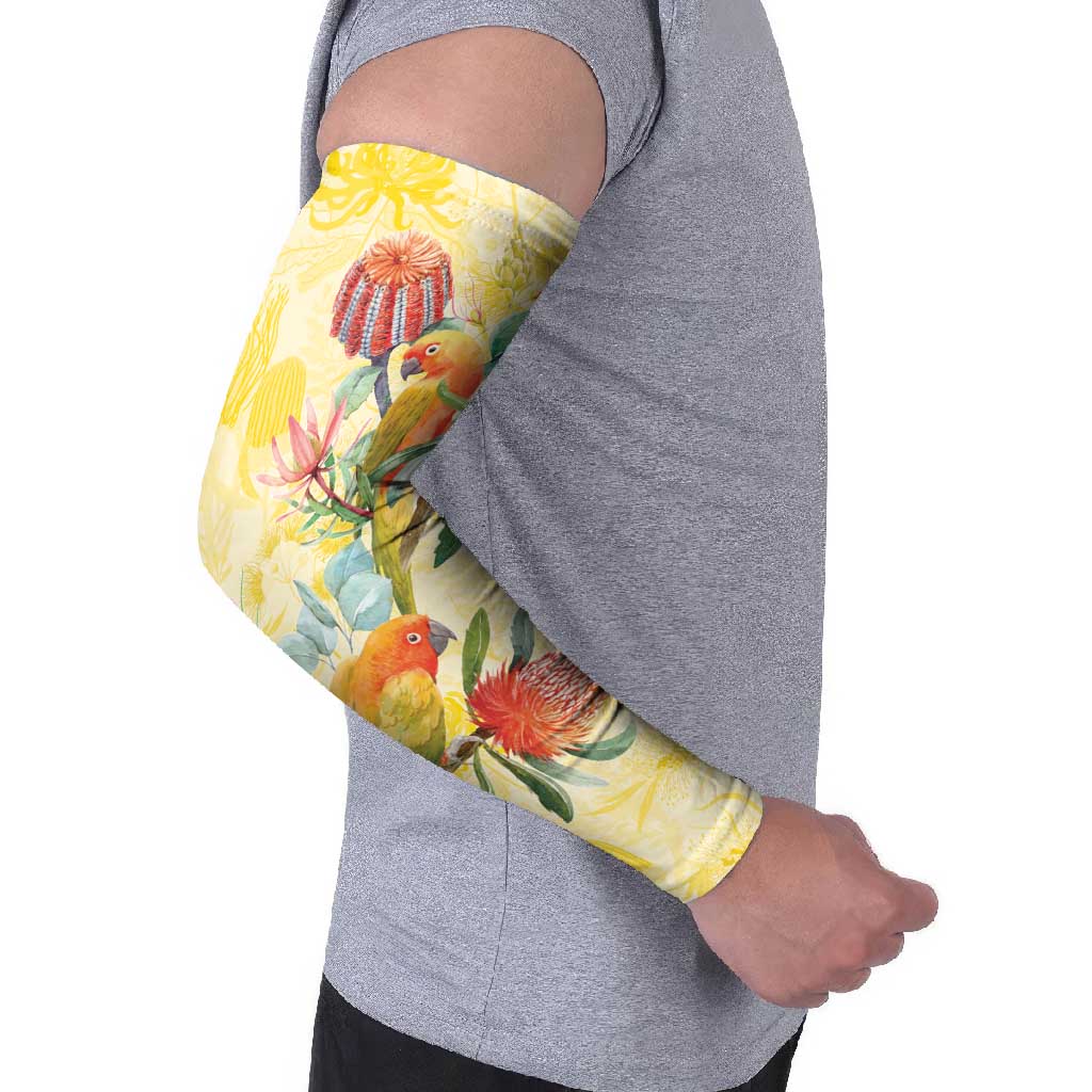 Birds and Floral Aussie Lorikeet Arm Sleeves Pastel Yellow - Aussie Hoodie