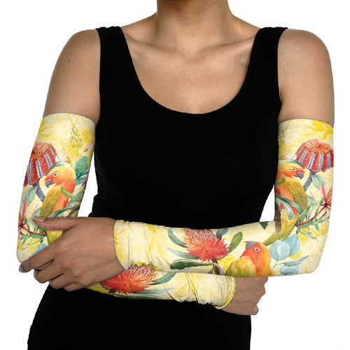 Birds and Floral Aussie Lorikeet Arm Sleeves Pastel Yellow - Aussie Hoodie