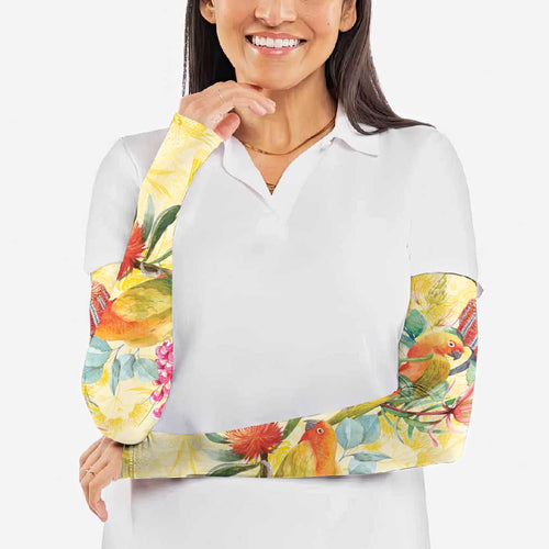 Birds and Floral Aussie Lorikeet Arm Sleeves Pastel Yellow - Aussie Hoodie