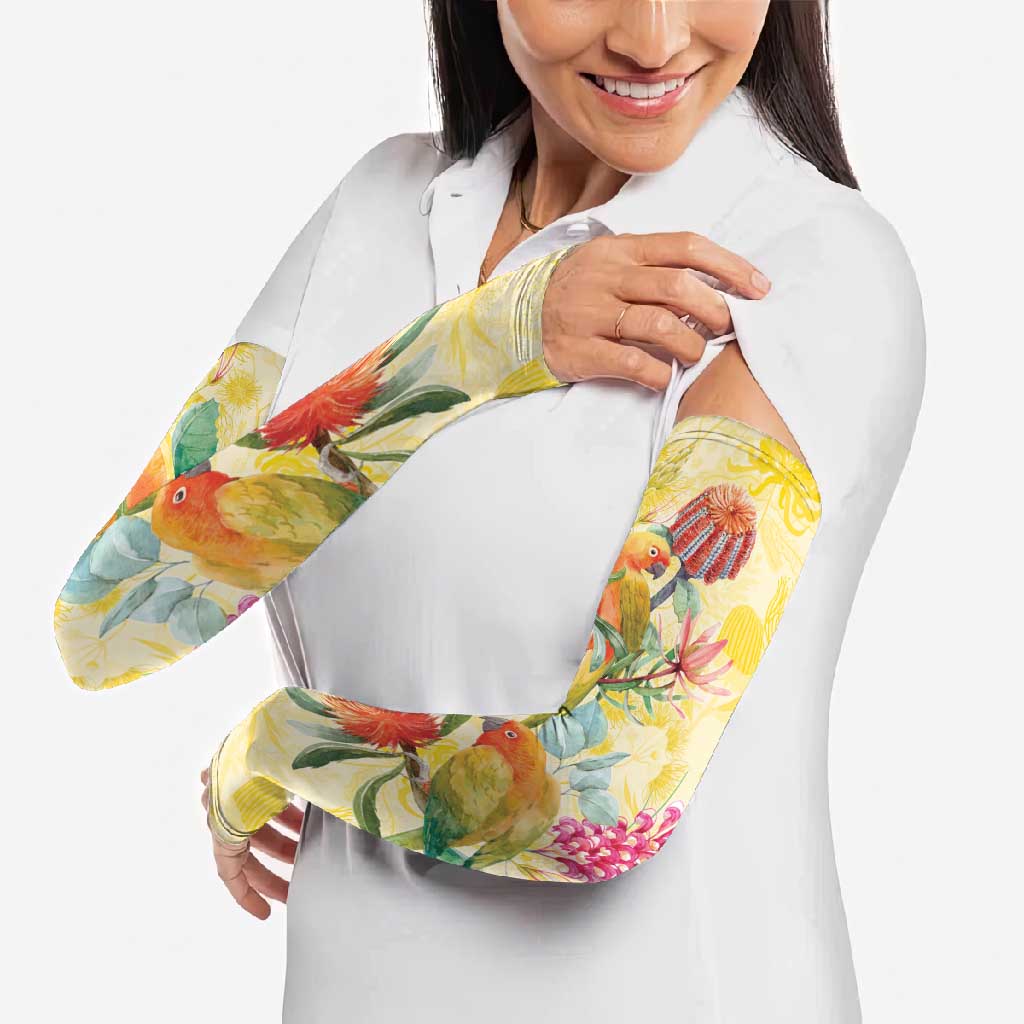 Birds and Floral Aussie Lorikeet Arm Sleeves Pastel Yellow - Aussie Hoodie
