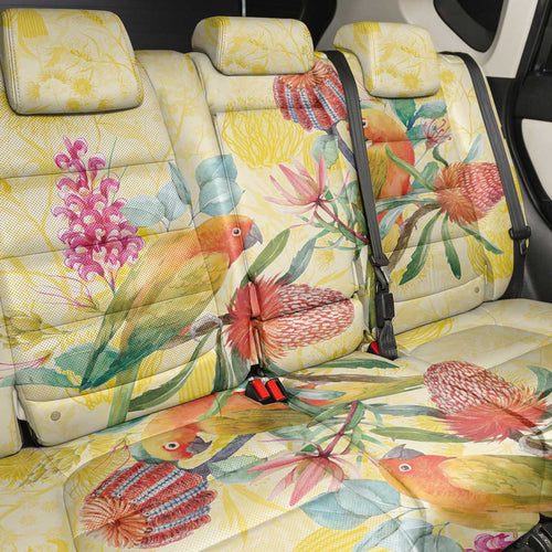 Birds and Floral Aussie Lorikeet Back Car Seat Cover Pastel Yellow - Aussie Hoodie