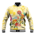 Birds and Floral Aussie Lorikeet Baseball Jacket Pastel Yellow - Aussie Hoodie
