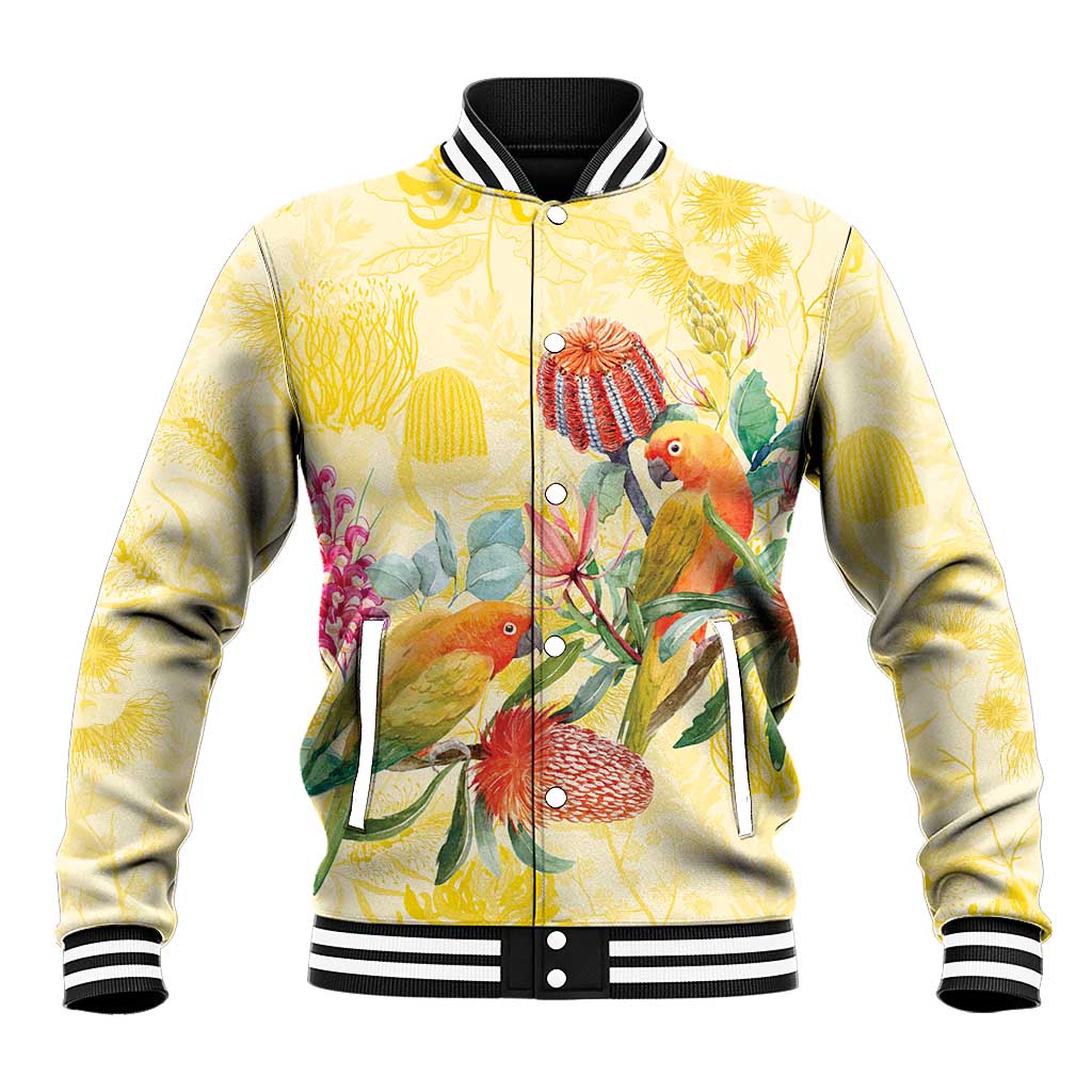 Birds and Floral Aussie Lorikeet Baseball Jacket Pastel Yellow - Aussie Hoodie