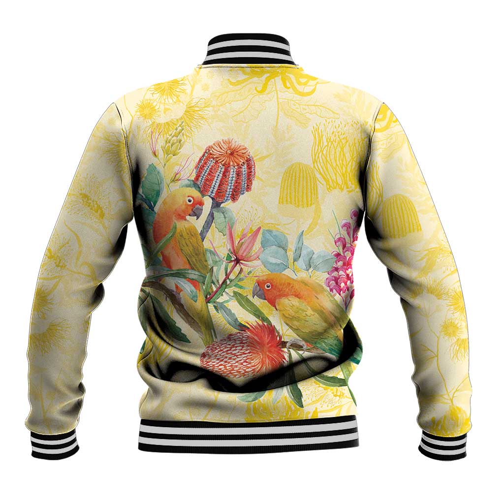 Birds and Floral Aussie Lorikeet Baseball Jacket Pastel Yellow - Aussie Hoodie