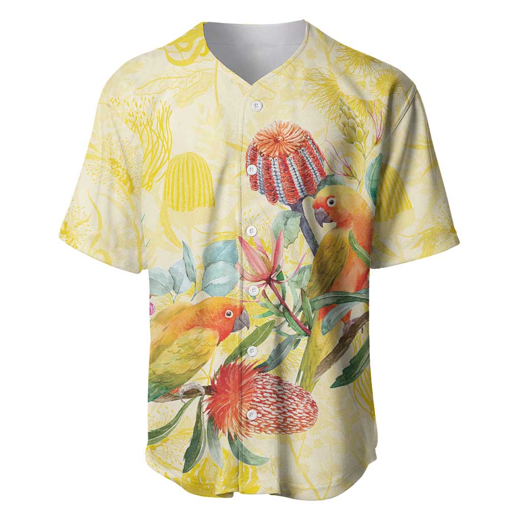 Birds and Floral Aussie Lorikeet Baseball Jersey Pastel Yellow - Aussie Hoodie