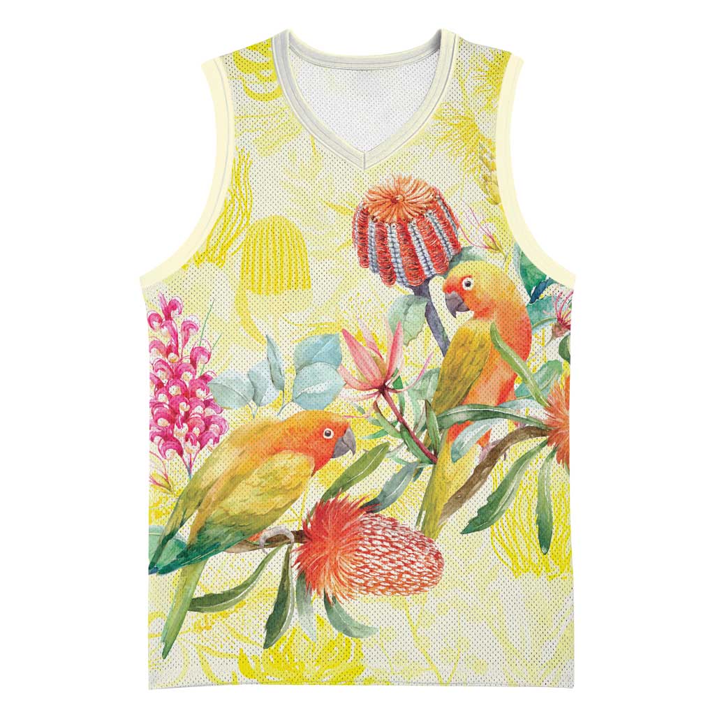 Birds and Floral Aussie Lorikeet Basketball Jersey Pastel Yellow - Aussie Hoodie