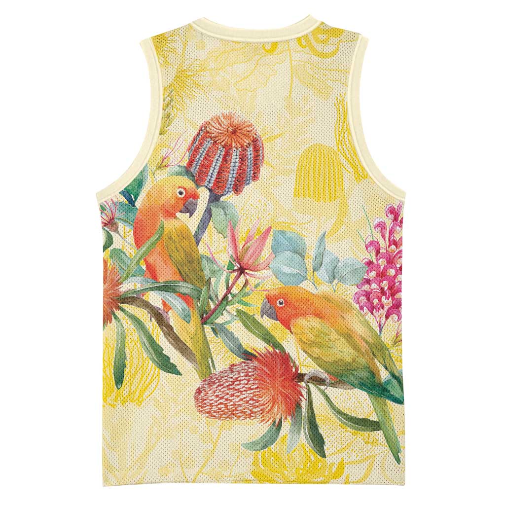 Birds and Floral Aussie Lorikeet Basketball Jersey Pastel Yellow - Aussie Hoodie