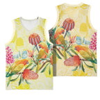 Birds and Floral Aussie Lorikeet Basketball Jersey Pastel Yellow - Aussie Hoodie