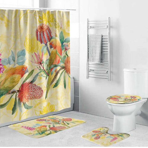 Birds and Floral Aussie Lorikeet Bathroom Set Pastel Yellow - Aussie Hoodie