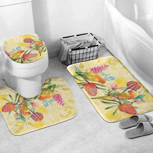 Birds and Floral Aussie Lorikeet Bathroom Set Pastel Yellow - Aussie Hoodie