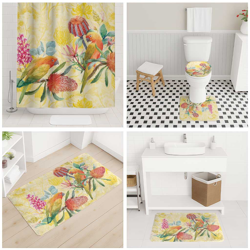 Birds and Floral Aussie Lorikeet Bathroom Set Pastel Yellow - Aussie Hoodie