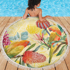 Birds and Floral Aussie Lorikeet Beach Blanket Pastel Yellow - Aussie Hoodie