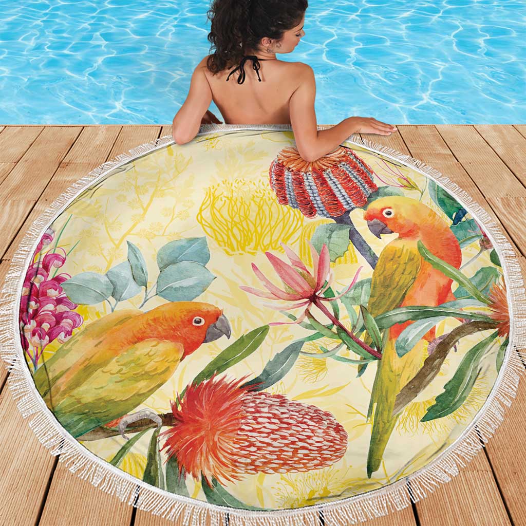Birds and Floral Aussie Lorikeet Beach Blanket Pastel Yellow - Aussie Hoodie