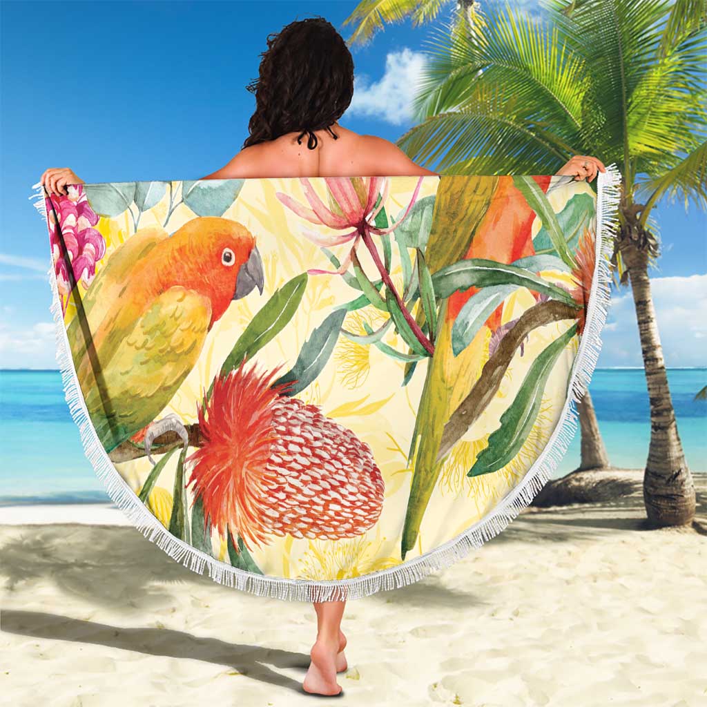 Birds and Floral Aussie Lorikeet Beach Blanket Pastel Yellow - Aussie Hoodie