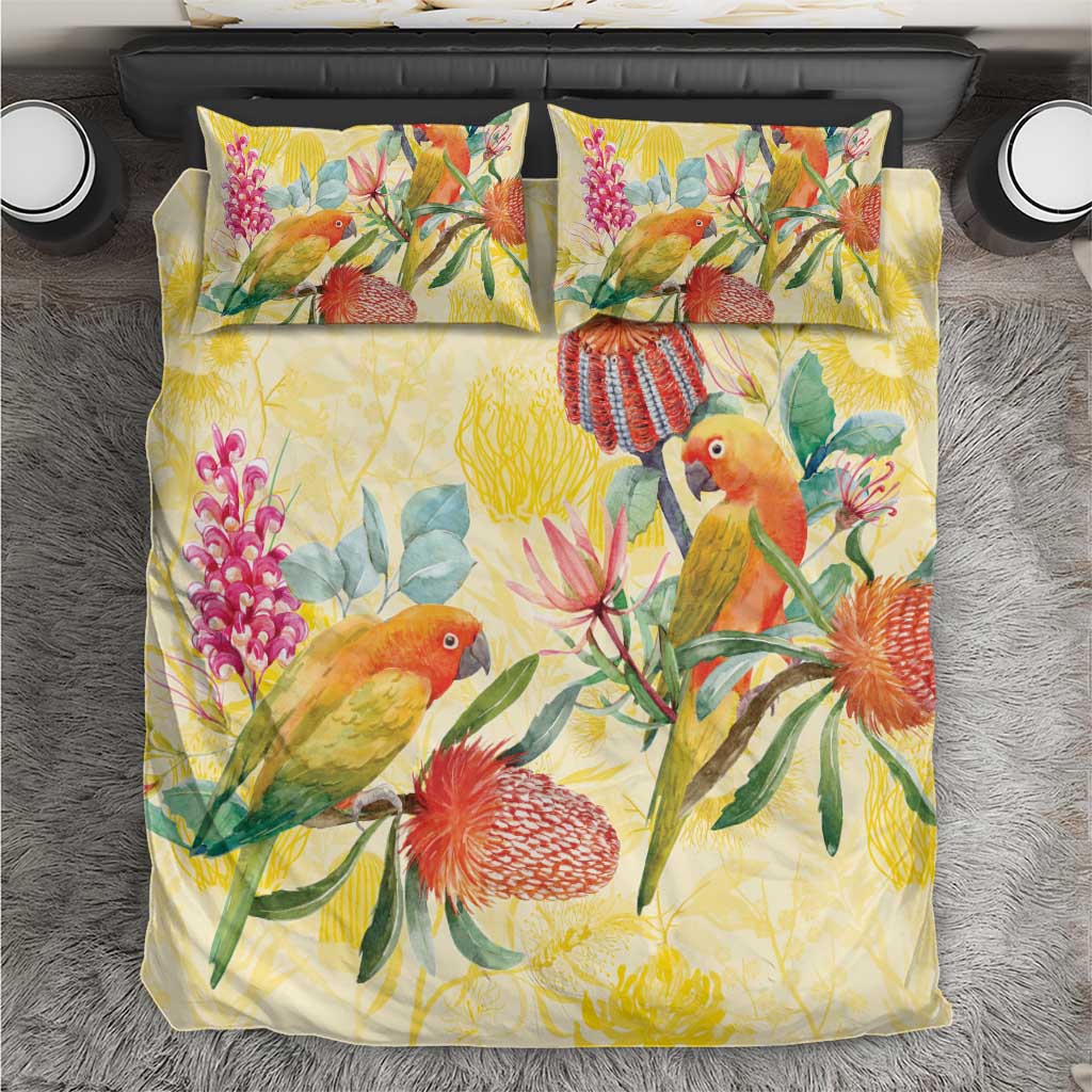 Birds and Floral Aussie Lorikeet Bedding Set Pastel Yellow - Aussie Hoodie