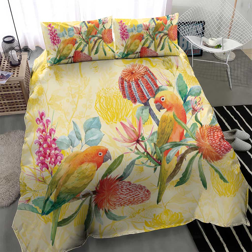 Birds and Floral Aussie Lorikeet Bedding Set Pastel Yellow - Aussie Hoodie