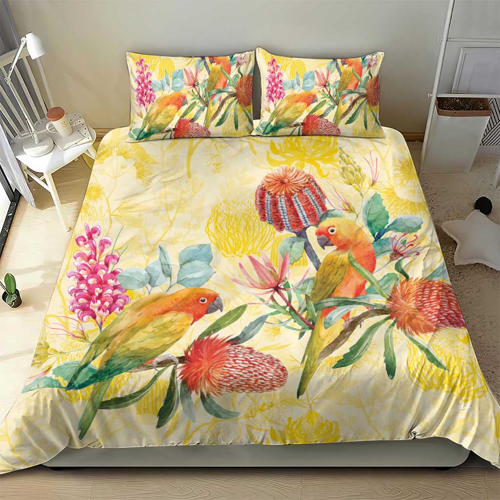 Birds and Floral Aussie Lorikeet Bedding Set Pastel Yellow - Aussie Hoodie