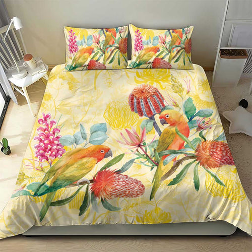 Birds and Floral Aussie Lorikeet Bedding Set Pastel Yellow - Aussie Hoodie