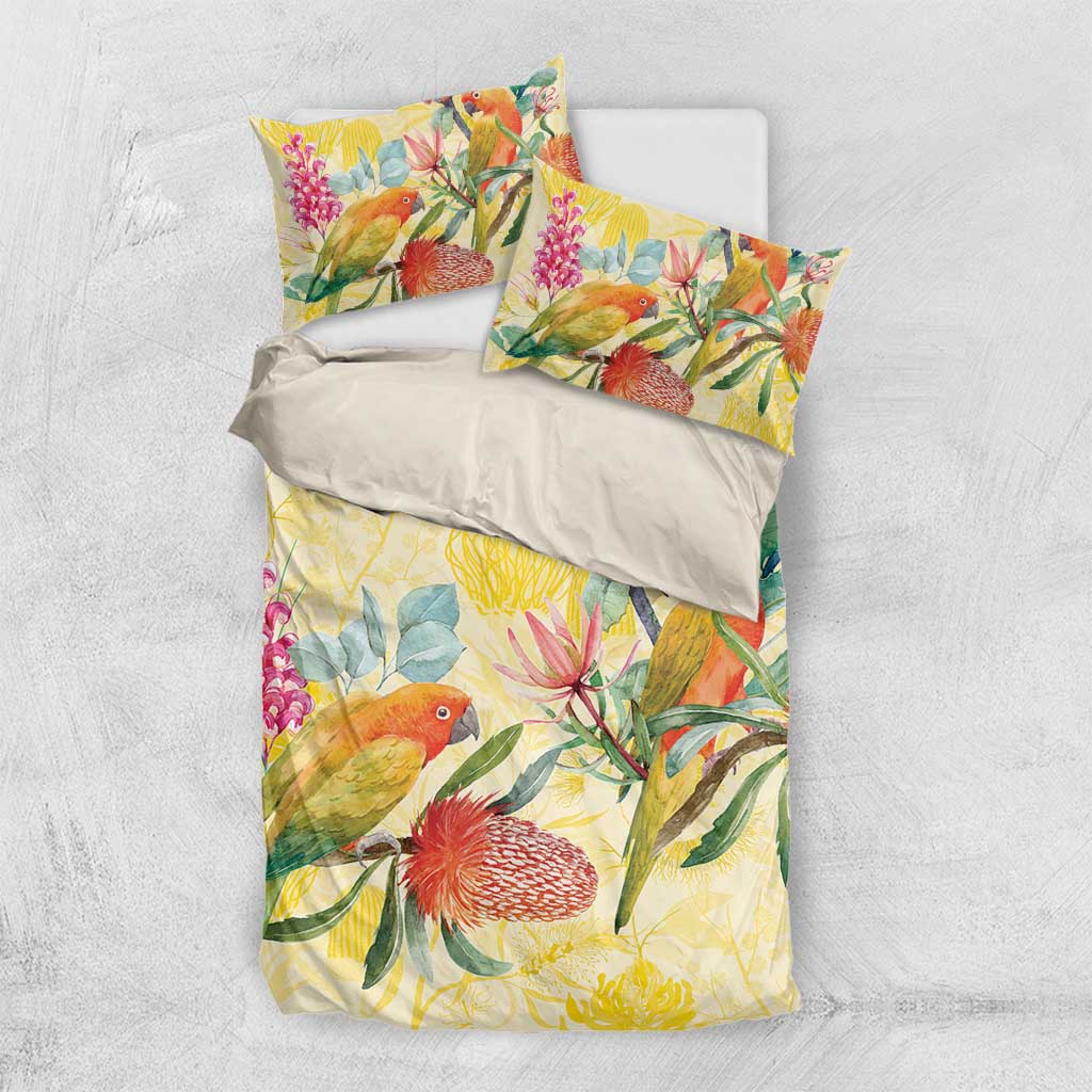Birds and Floral Aussie Lorikeet Bedding Set Pastel Yellow - Aussie Hoodie