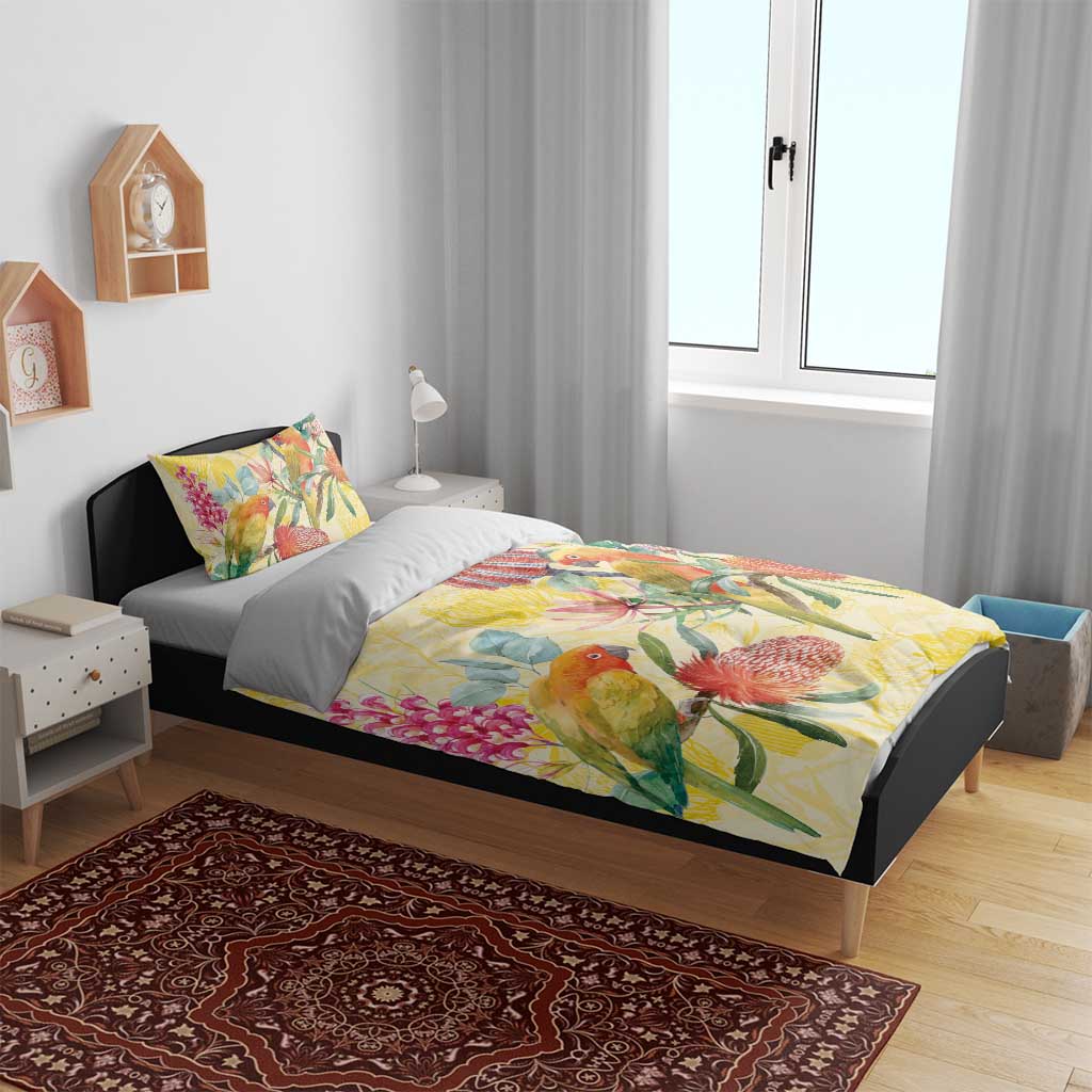 Birds and Floral Aussie Lorikeet Bedding Set Pastel Yellow - Aussie Hoodie