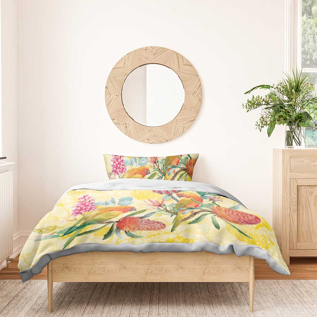 Birds and Floral Aussie Lorikeet Bedding Set Pastel Yellow - Aussie Hoodie
