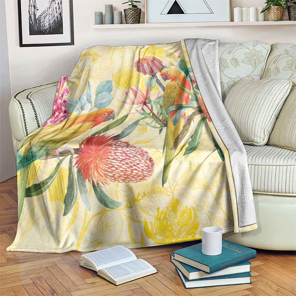 Birds and Floral Aussie Lorikeet Blanket Pastel Yellow - Aussie Hoodie