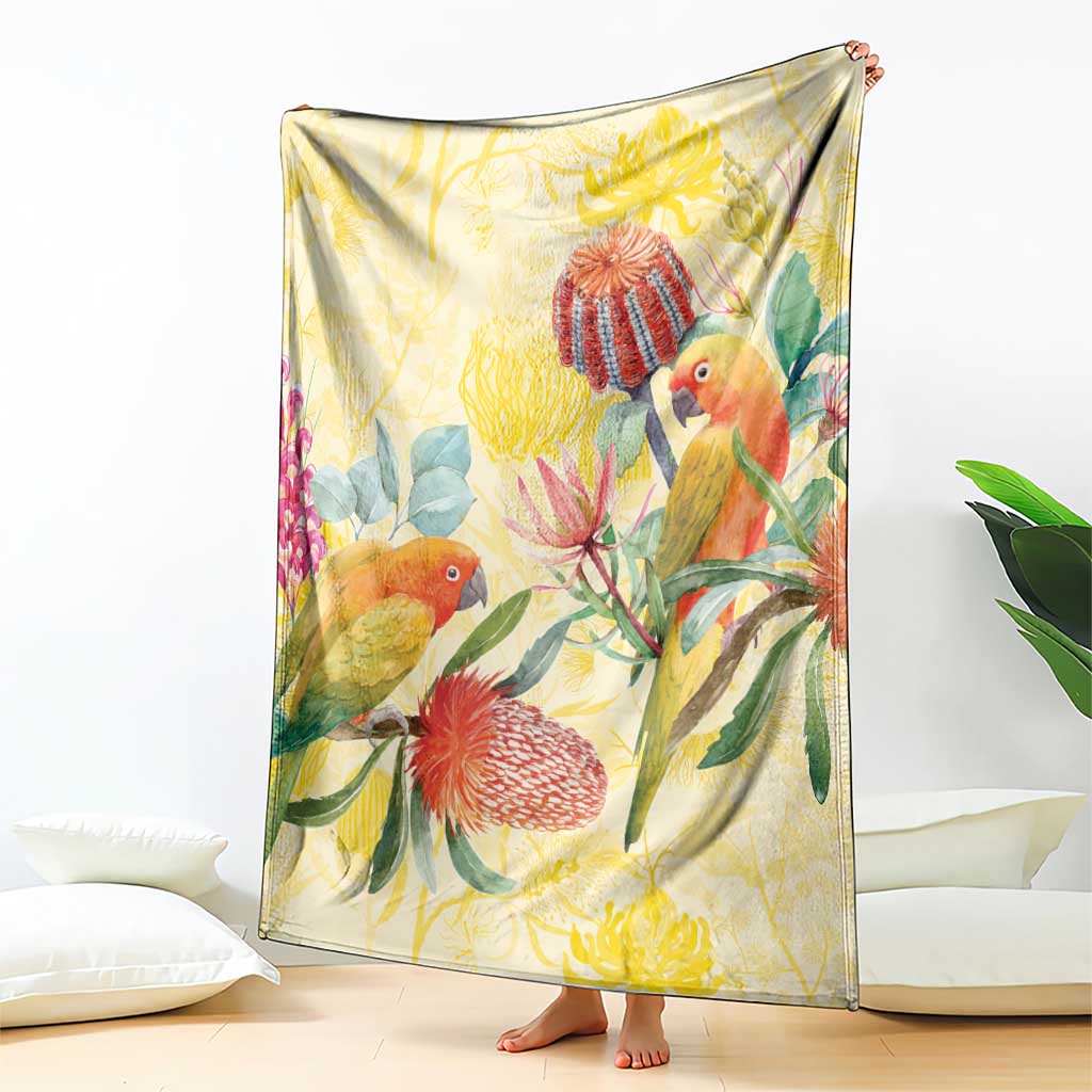 Birds and Floral Aussie Lorikeet Blanket Pastel Yellow - Aussie Hoodie