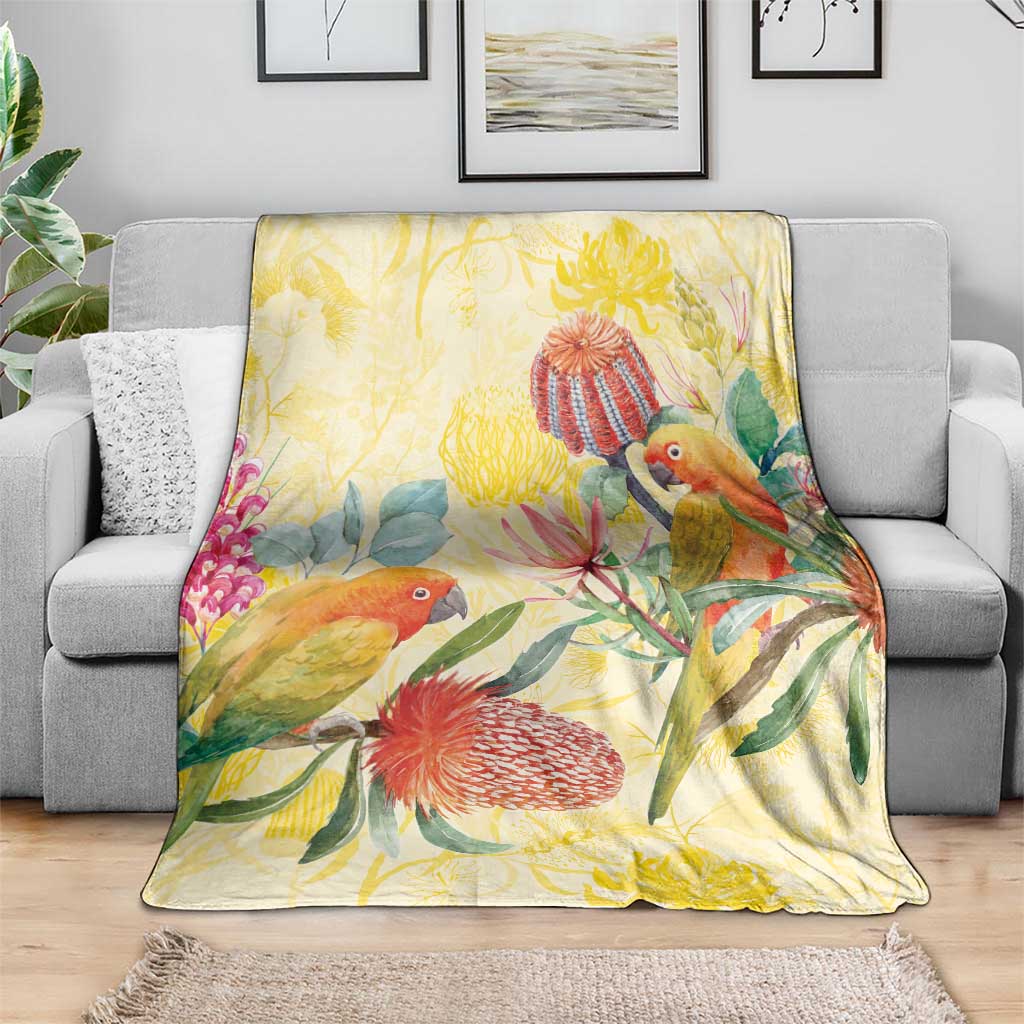 Birds and Floral Aussie Lorikeet Blanket Pastel Yellow - Aussie Hoodie
