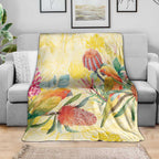 Birds and Floral Aussie Lorikeet Blanket Pastel Yellow - Aussie Hoodie