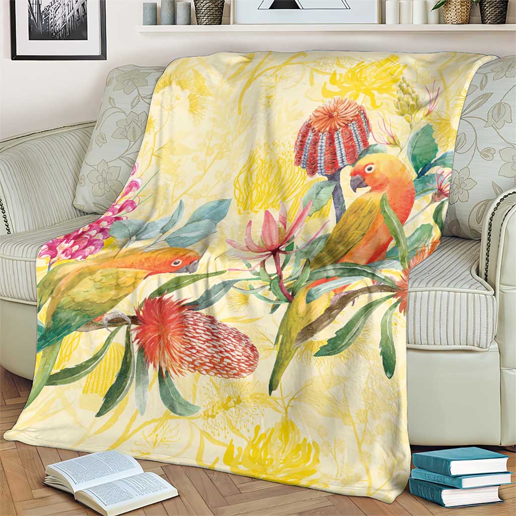 Birds and Floral Aussie Lorikeet Blanket Pastel Yellow - Aussie Hoodie