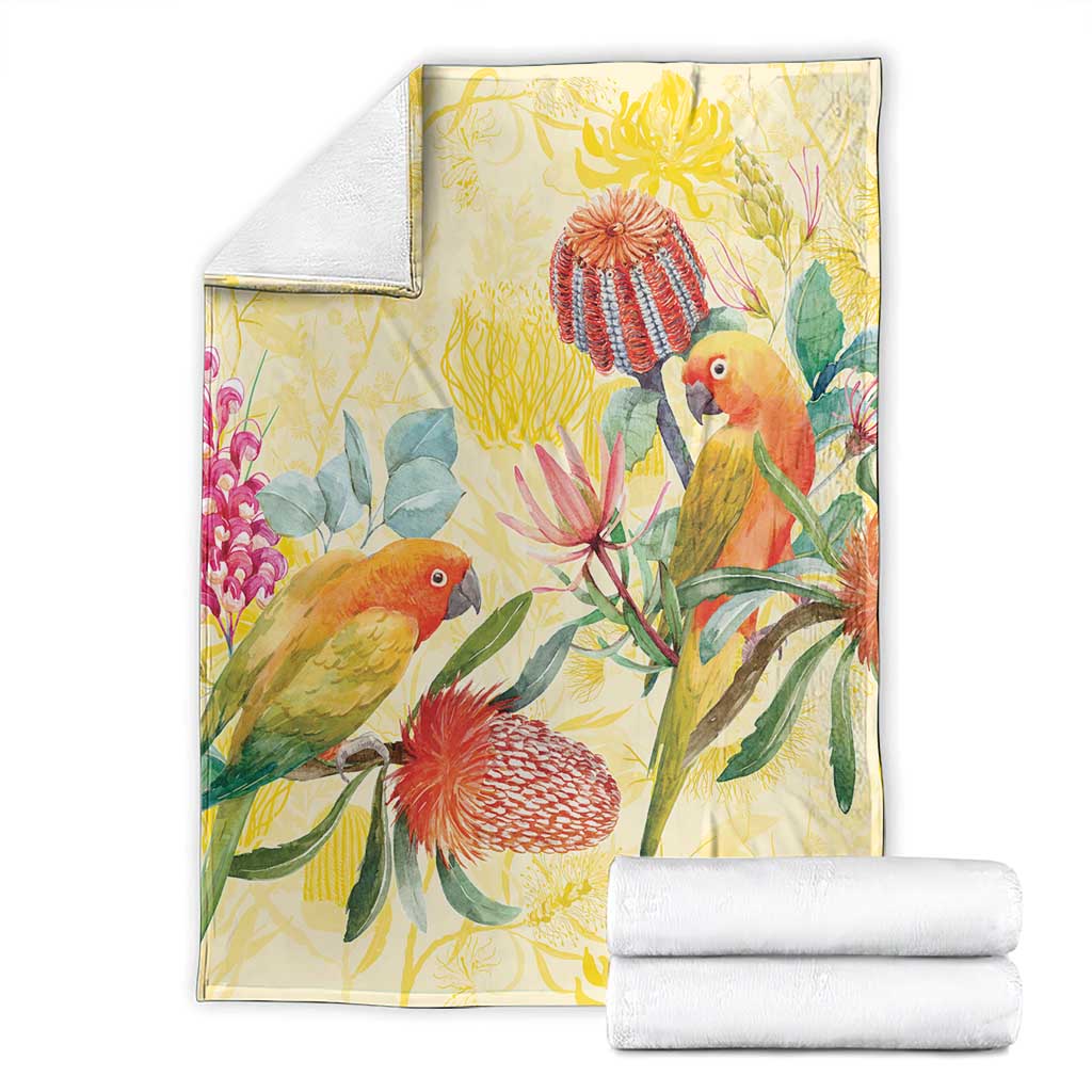 Birds and Floral Aussie Lorikeet Blanket Pastel Yellow - Aussie Hoodie