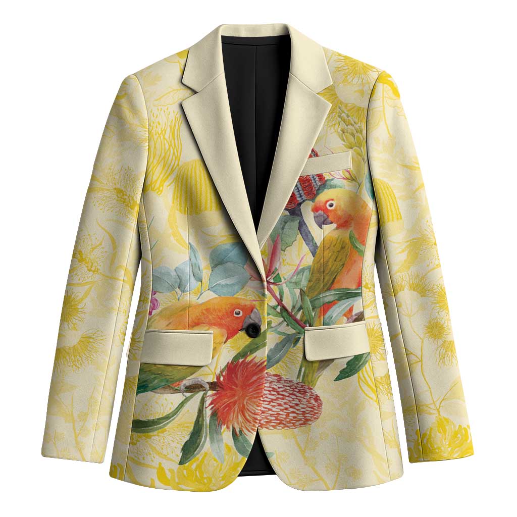 Birds and Floral Aussie Lorikeet Blazer Pastel Yellow - Aussie Hoodie