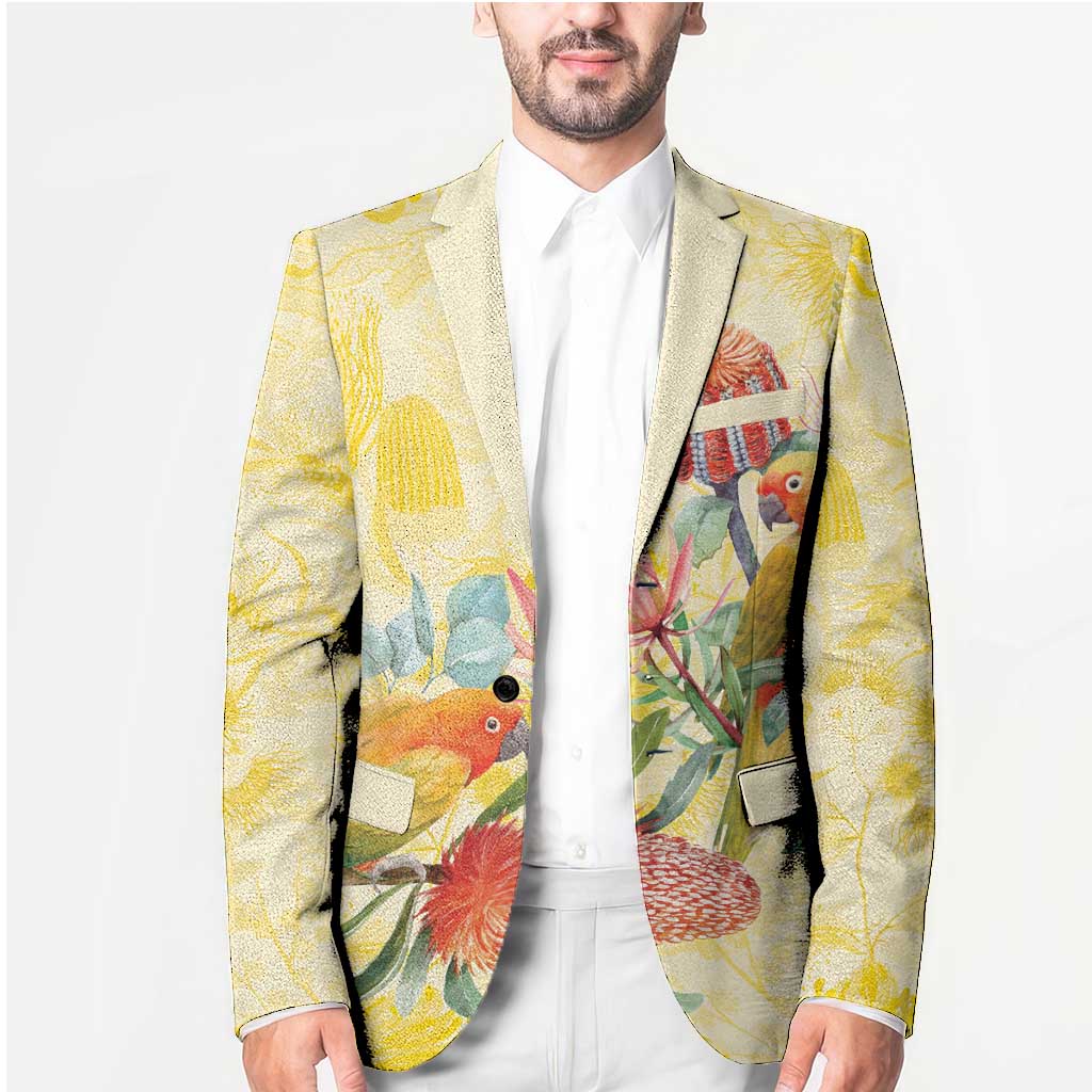 Birds and Floral Aussie Lorikeet Blazer Pastel Yellow - Aussie Hoodie