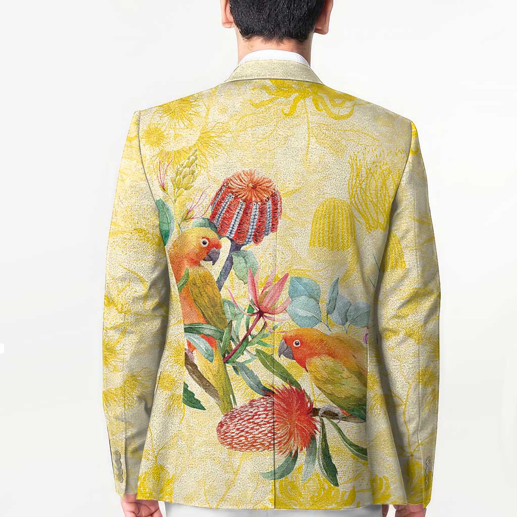 Birds and Floral Aussie Lorikeet Blazer Pastel Yellow - Aussie Hoodie