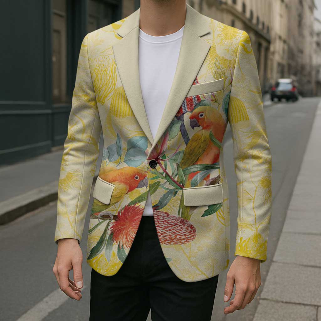 Birds and Floral Aussie Lorikeet Blazer Pastel Yellow - Aussie Hoodie