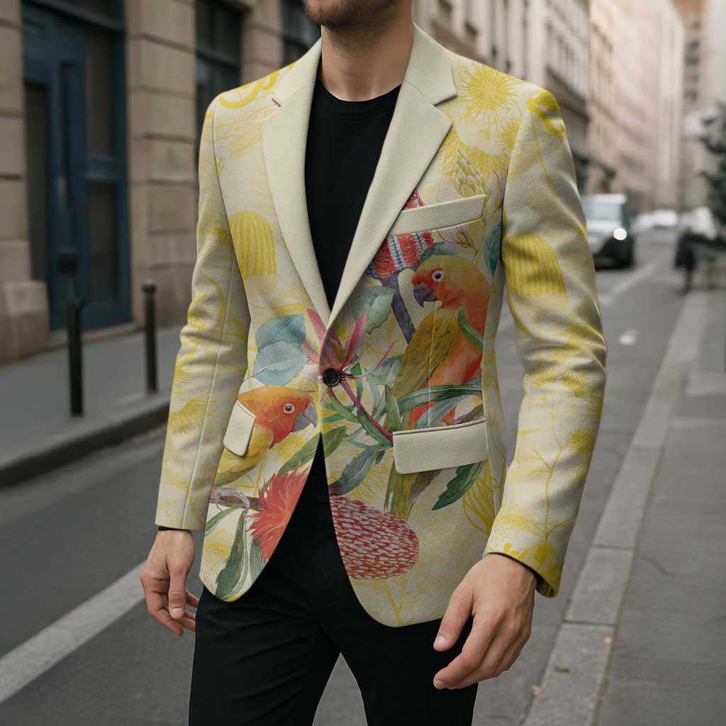 Birds and Floral Aussie Lorikeet Blazer Pastel Yellow - Aussie Hoodie