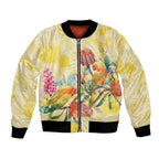 Birds and Floral Aussie Lorikeet Bomber Jacket Pastel Yellow - Aussie Hoodie