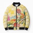 Birds and Floral Aussie Lorikeet Bomber Puffer Jacket Pastel Yellow - Aussie Hoodie