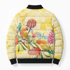 Birds and Floral Aussie Lorikeet Bomber Puffer Jacket Pastel Yellow - Aussie Hoodie