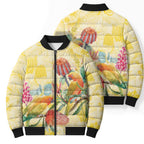 Birds and Floral Aussie Lorikeet Bomber Puffer Jacket Pastel Yellow - Aussie Hoodie