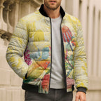 Birds and Floral Aussie Lorikeet Bomber Puffer Jacket Pastel Yellow - Aussie Hoodie