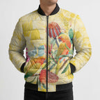 Birds and Floral Aussie Lorikeet Bomber Puffer Jacket Pastel Yellow - Aussie Hoodie