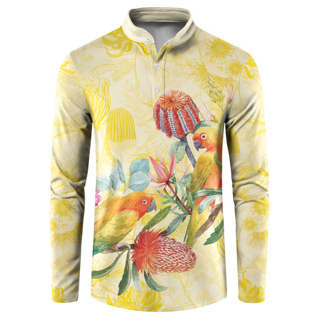 Birds and Floral Aussie Lorikeet Button Sweatshirt Pastel Yellow - Aussie Hoodie