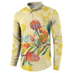 Birds and Floral Aussie Lorikeet Button Sweatshirt Pastel Yellow - Aussie Hoodie