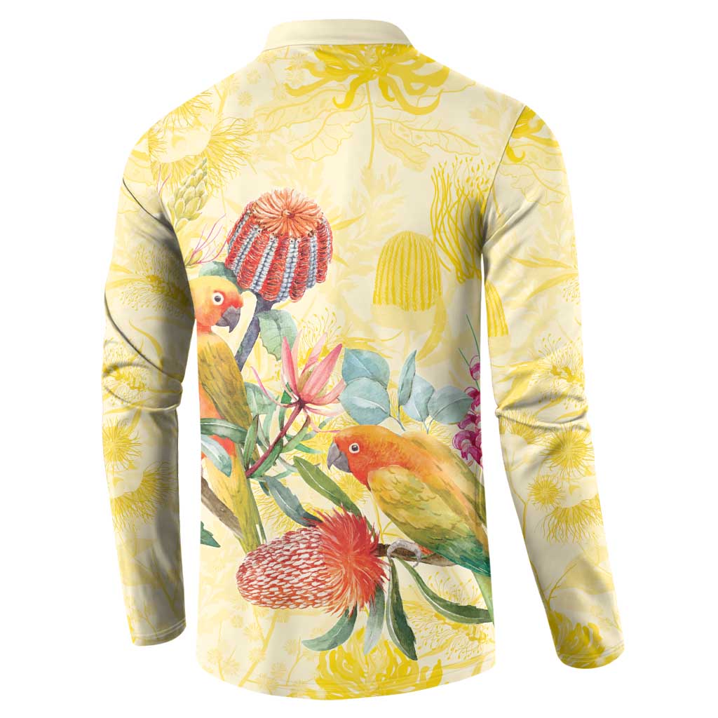 Birds and Floral Aussie Lorikeet Button Sweatshirt Pastel Yellow - Aussie Hoodie