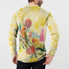 Birds and Floral Aussie Lorikeet Button Sweatshirt Pastel Yellow - Aussie Hoodie