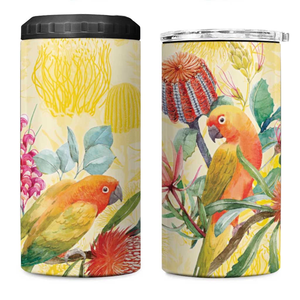 Birds and Floral Aussie Lorikeet 4 in 1 Can Cooler Tumbler Pastel Yellow - Aussie Hoodie