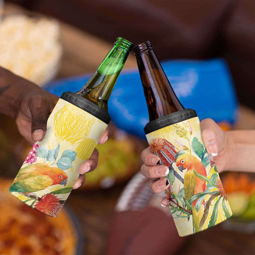 Birds and Floral Aussie Lorikeet 4 in 1 Can Cooler Tumbler Pastel Yellow - Aussie Hoodie