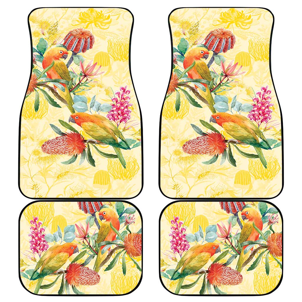 Birds and Floral Aussie Lorikeet Car Mats Pastel Yellow - Aussie Hoodie